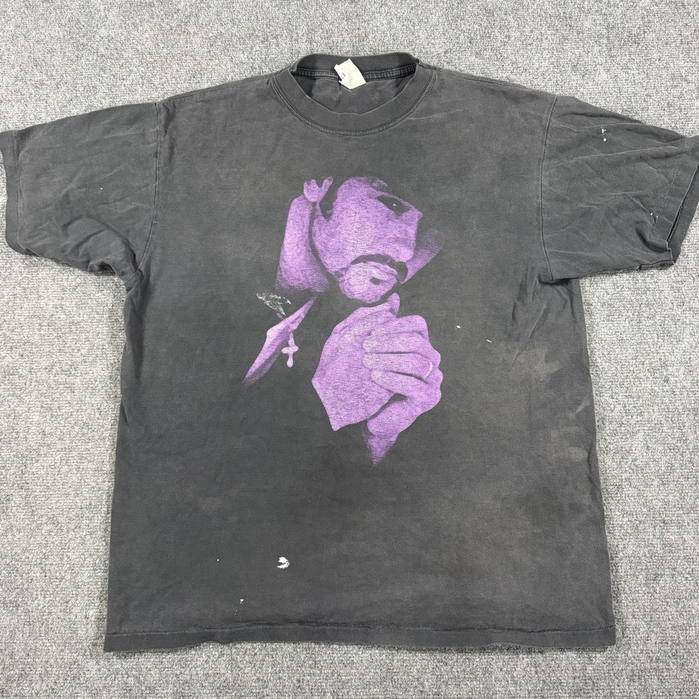 Vintage Tim McGraw T Shirt Mens XL Black Purple Graphic Distressed Fade 90s Read